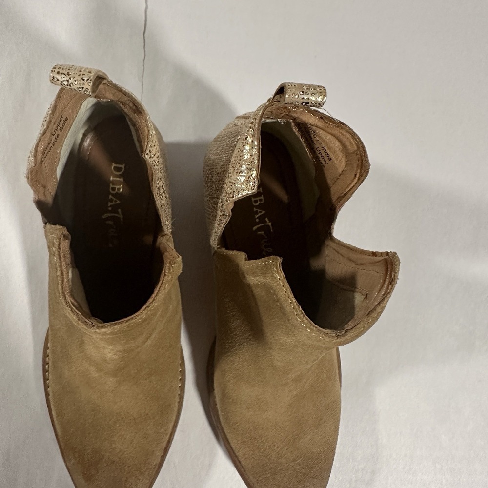 Diba True Split Ankle Boots Suede Gold Metallic Leather Womens Sz 7.5 Western - Picture 6 of 8
